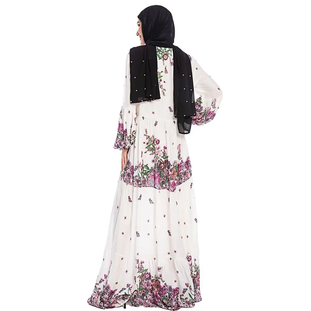 Женское мусульманское платье-кафтан абайя с цветным принтом и жемчужным