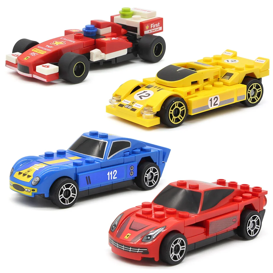 

4 шт./лот Pullback грузовик гоночный автомобиль город наборы строительных блоков MOC модели кирпичей обучающие и креативные игрушки для детей Рож...