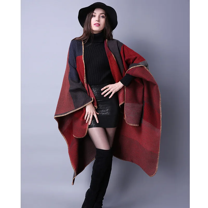 

RANMO 2021 Women Winter Oversized Cashmere Shawls Wraps New Luxury Brand Warm Plaid Ponchos Scarfs Female Pashmina Blanket Wraps