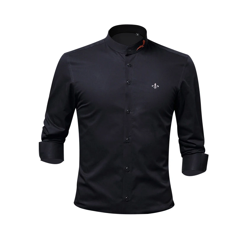 Модный воротник с вышивкой Blusa Camisa Social Masculina Dudalina, приталенная рубашка с длинными рукавами, мужская одежда с цветочным принтом, белая мужская одежда - Цвет: DCZ1760-BLACK