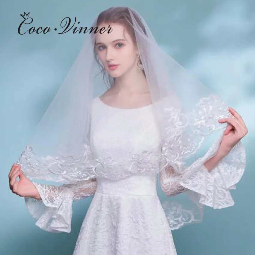 Кружева Аппликация элегантная свадебная фата женские 150 см 300 длинная белая цвета