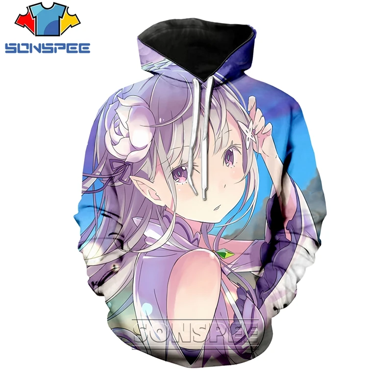 SONSPEE 3D принт Аниме толстовки Re:Zero Rem девушка для мужчин и женщин с длинными