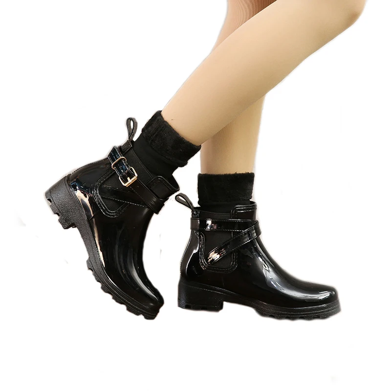 Aleafalling новые резиновые сапоги теплые с пряжкой на платформе без застежек из