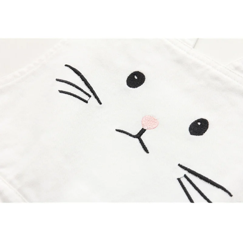 

Kawaii embroidered cat denim suspend female skirt style straight line short overalls jeans skirt