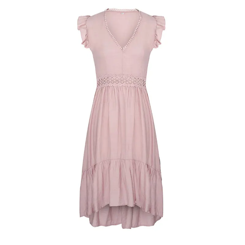 

KNOYEER Bohemia Butterfly Sleeve Long Dresses For Women Robe Vintage Solid Color V Neck Hollow Out Summer Casual Dress Boho 2021