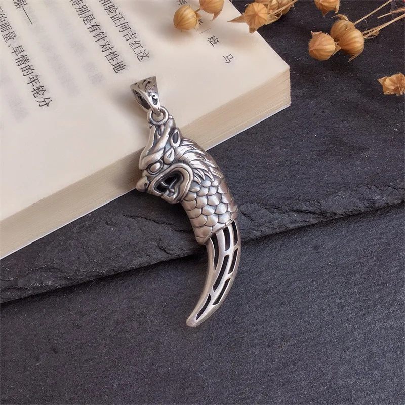 

Hot Selling Retro Thai Silver S999 Sterling Silver Evil Spirit Pendant Men's Domineering Faucet Personality Animal Tooth Jewelry