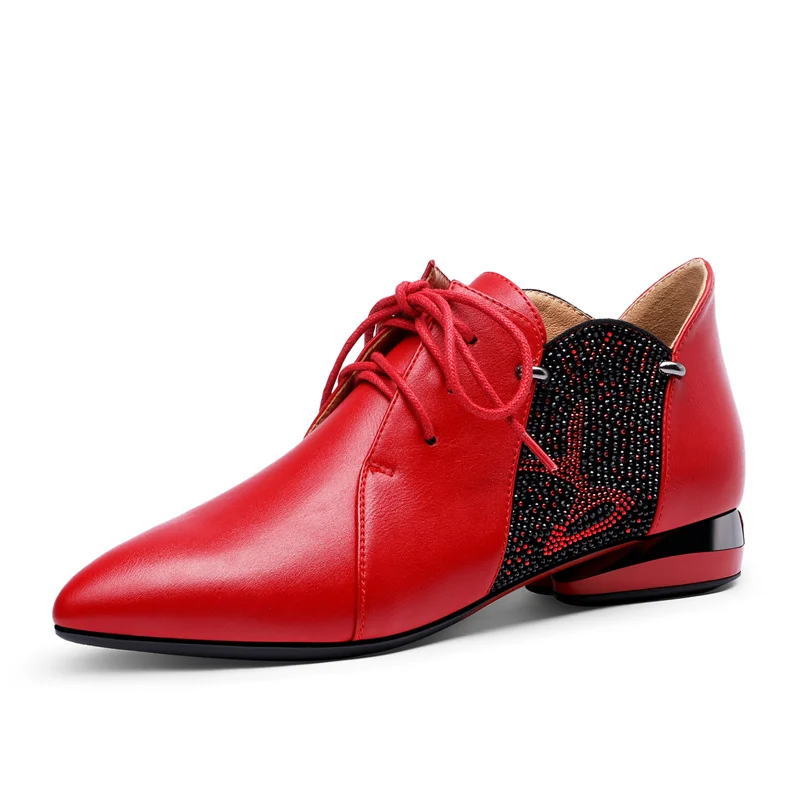 

Women's Patent Leather lace-up Pumps Spring Woman low Chunky pointed Toe Fashion Ladies Dress Shoes