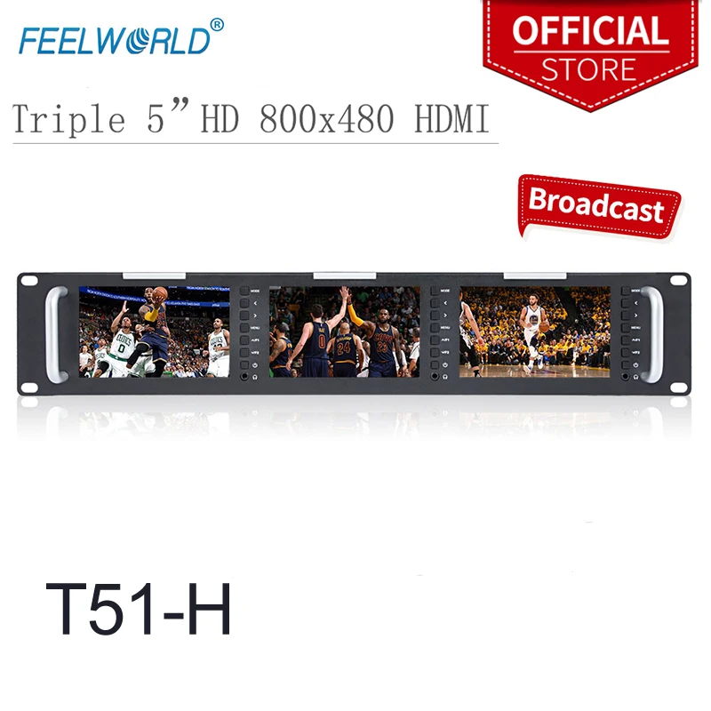 Монитор для вещания Feelworld, тройной, 5 дюймов, 2RU, 800x480, HDMI, AV