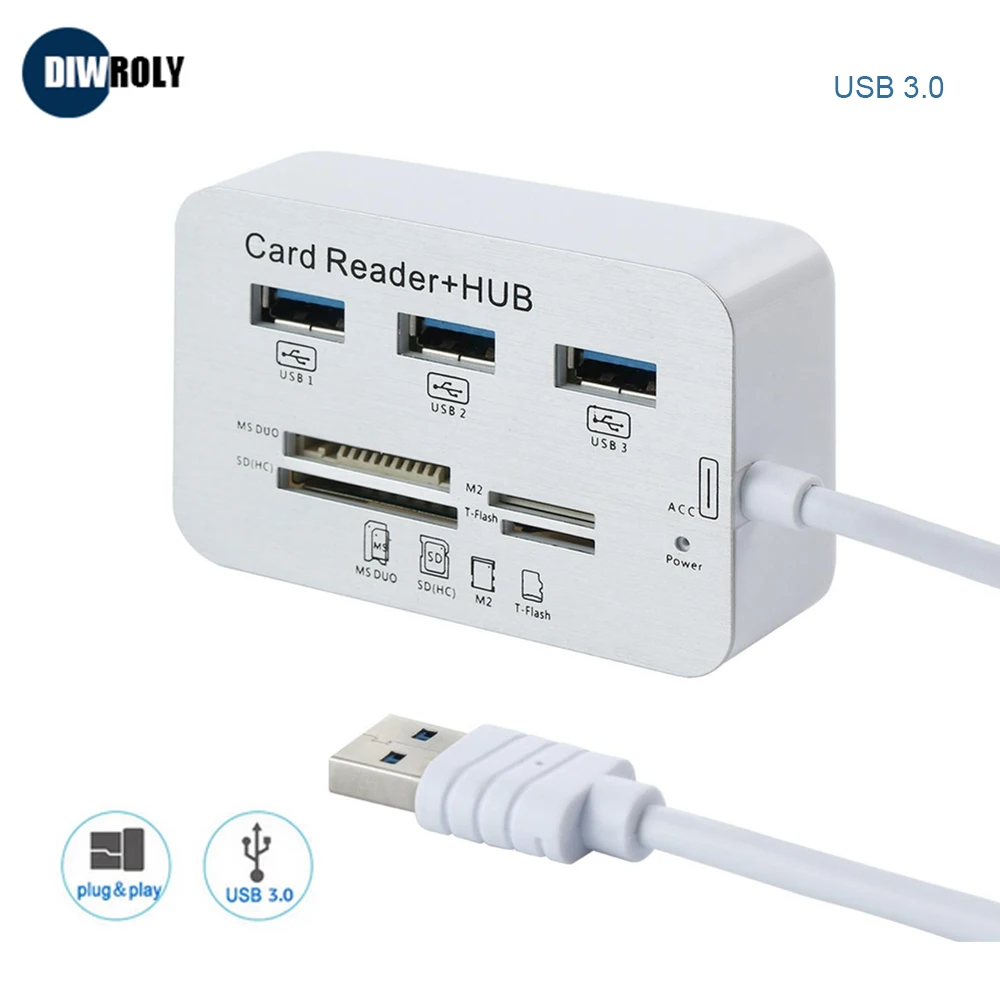Разветвитель USB 3 0 2 7 портов с кардридером MS/M2/SD/MMC/TF|USB-хабы| |