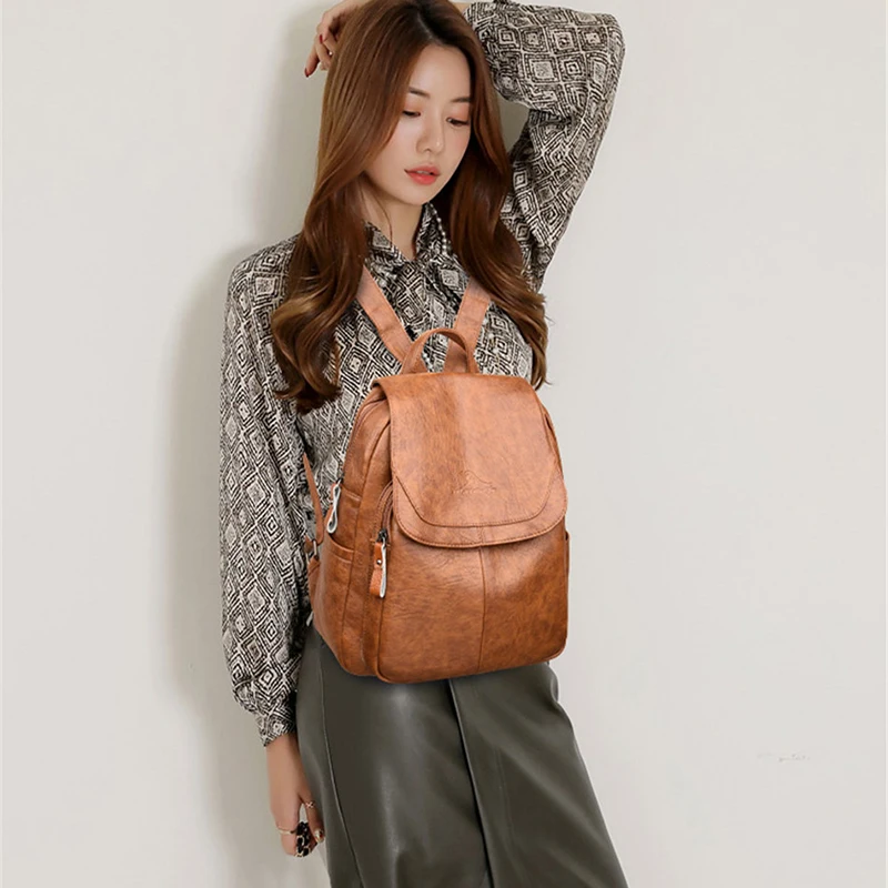 

Female Soft Leather Shopping Anti Theft Backpack Women Travel Back Pack Students Casual School Bags for Teenage Girls Rucksack