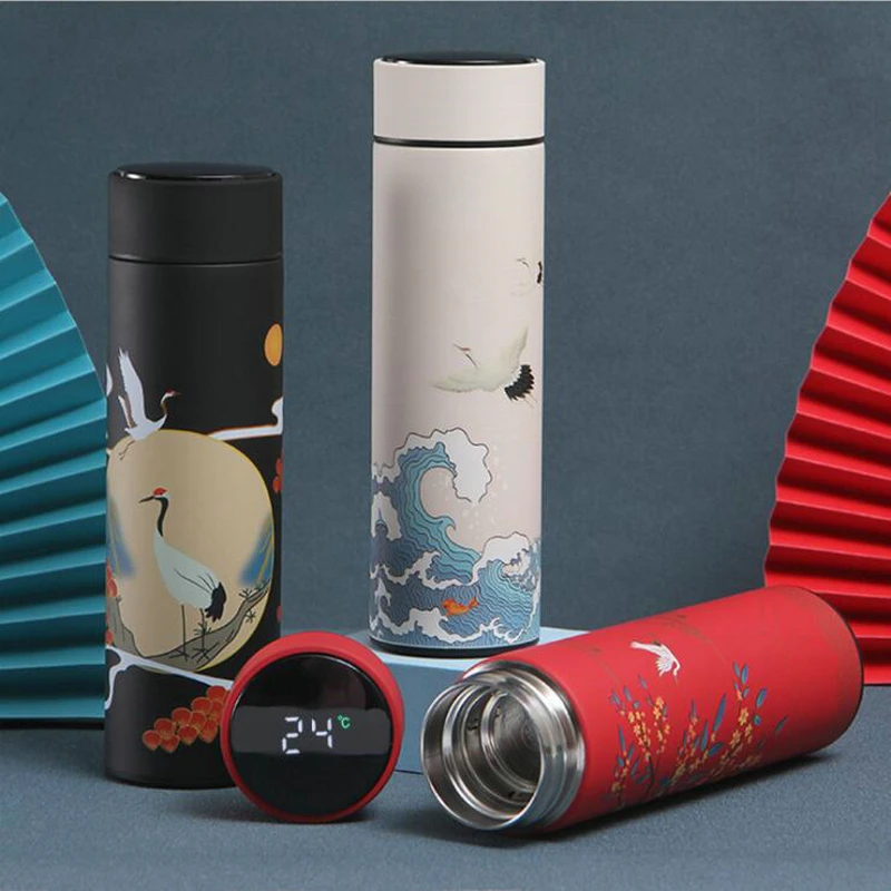 

Chinese Classical Style Thermo Bottle Cup Smart Temperature Display Potable Heat Hold Vacuum Flask For Thermos Mug Cups 450ML