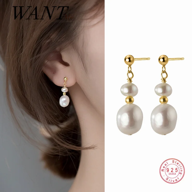 

Женские Висячие серьги WANTME из натурального геометрического жемчуга в стиле барокко, из серебра 925 пробы в богемном стиле, изящная бижутерия ...