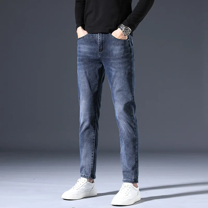 

2021 Spring Jeans Men's Trousers Loose Large Size Small Straight Tube Business Casual Embroidery Trend Korean Brand Men's Wear36
