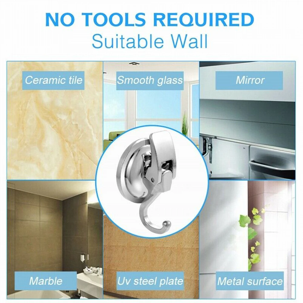 

2PCS Silver Kitchen Bathroom Shower Vacuum Suction Cup Hook Hanger Wall Punch Free TPU Door Removable Holder Towel
