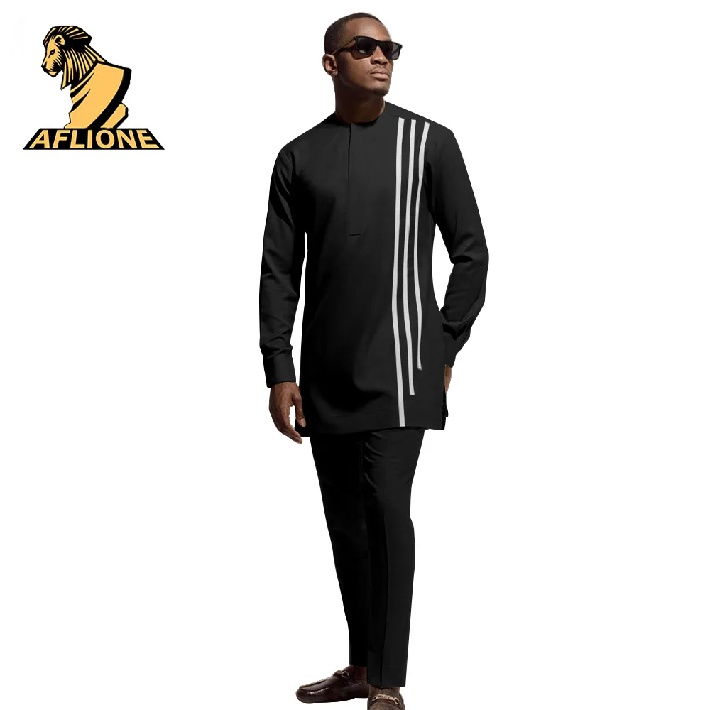 African Men Clothing  2-Piece Suit Dashiki Long Sleeve  Printd  Shirt and Pants Outfit Traditional