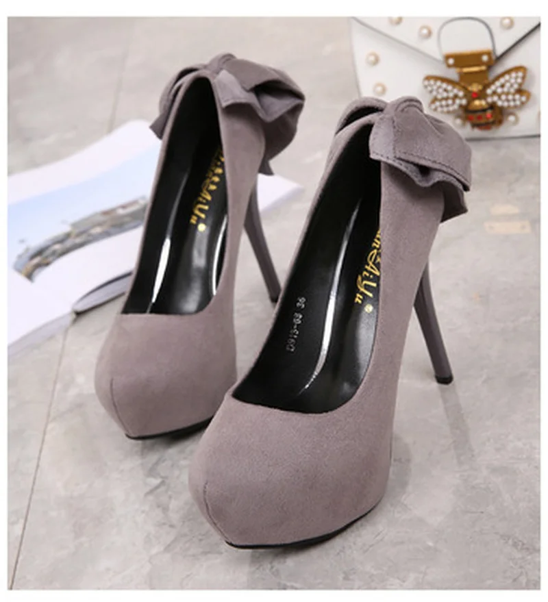 

2021 Fashion Round Toe Women's Shoes Concise Ultra High Heel Female Pumps Butterfly-Knot Party Shoes Shallow Mouth