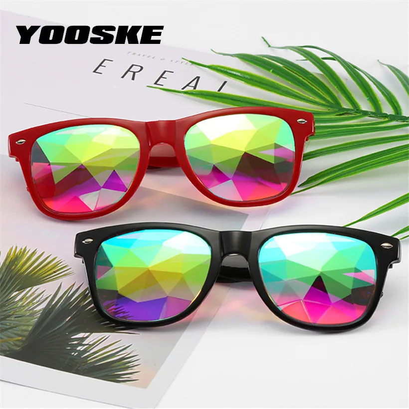 YOOSKE тренд калейдоскоп Glasse для женщин и мужчин Rave фестиваль солнцезащитные очки Косплей вечерние голографические солнцезащитные очки