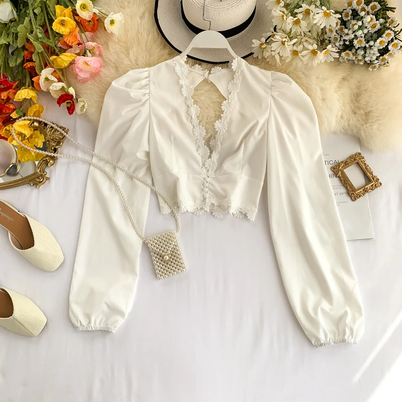 2019 Новая мода Женская короткая открытая спина v образным вырезом блузка|Блузки| |