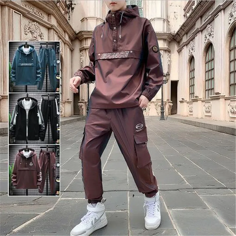 Комплект спортивный мужской из 2 предметов пуловер карго с карманами куртка в