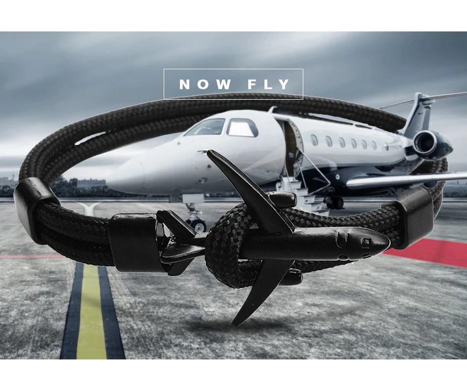 

HOMOD 2019 New Fashion Plane Anchor Bracelets Men Charm Chain 550 Paracord Bracelet Jewelry Male Wrap Metal Sport Anchor Hooks