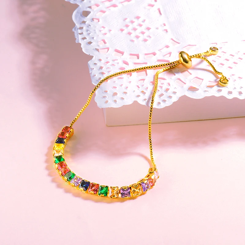 BAOYAN маленькие квадратные хрустальные браслеты модные женские Аксессуары Boho Регулируемый Хрустальный Теннисный браслет золотые браслеты для женщин
