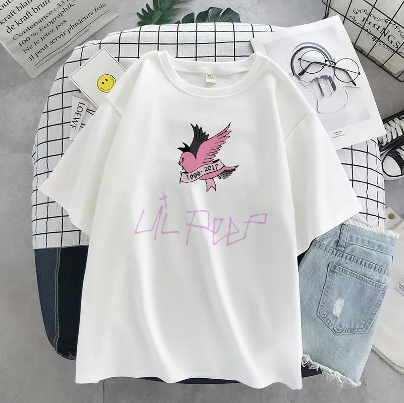 Летняя футболка Lil Peep хип-хоп певец свободная забавная печать букв Harajuku Свободные