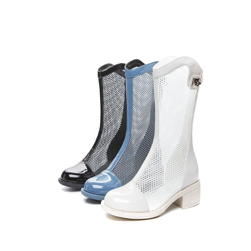 

Women Mesh Boots Fashion Flat Transparent zipper Boots Breathable Solid Color Middle Bootsies Botas Feminina Zapatillas mujer
