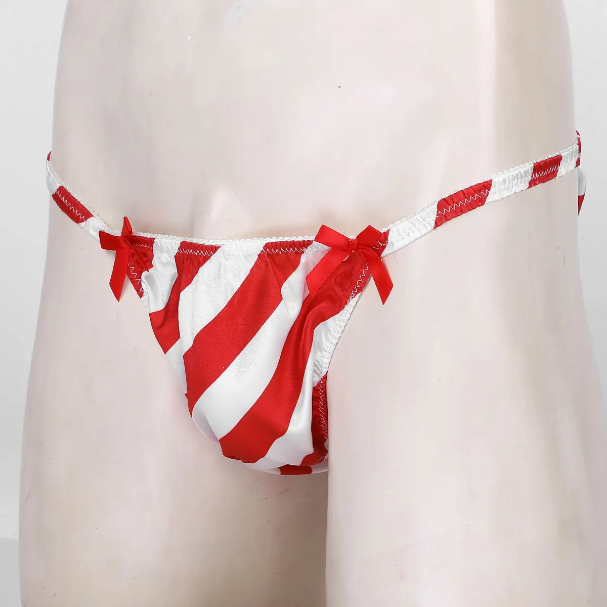Трусы-бикини TiaoBug мужские атласные в белую и красную полоску на Рождество