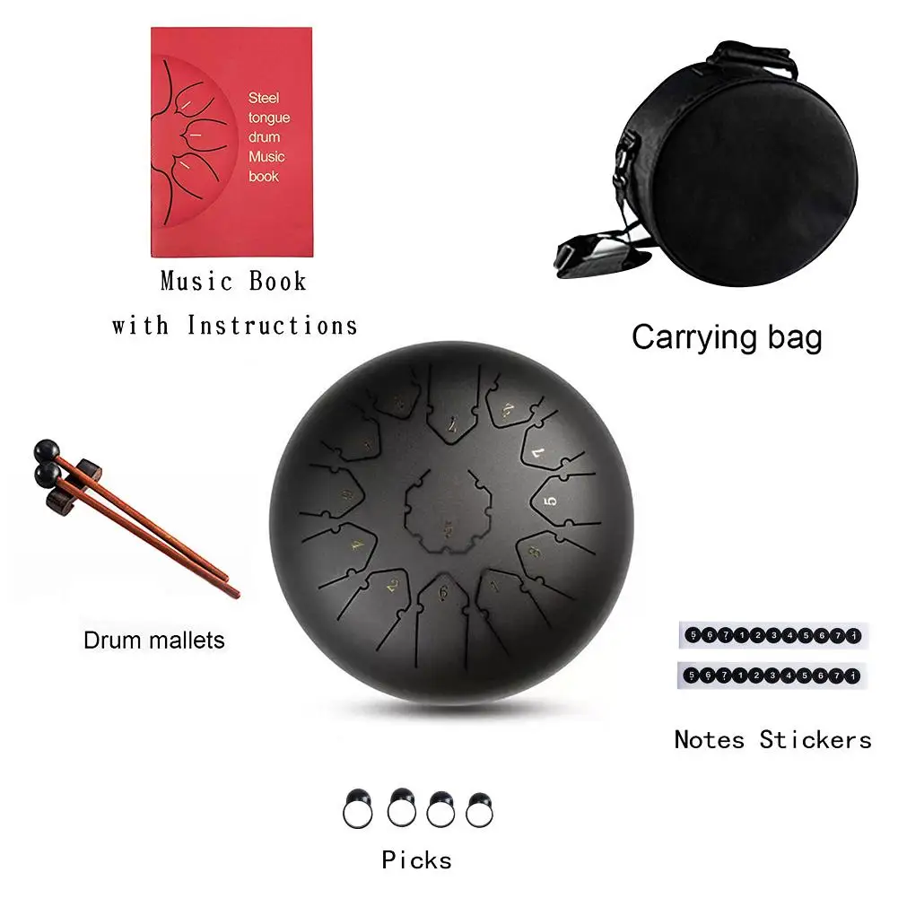 12 дюймов 13 нот Hangdrum Handpan стальной язык барабан с молотками музыкальная Книга сумка ударный инструмент для музыкальных терапевтов