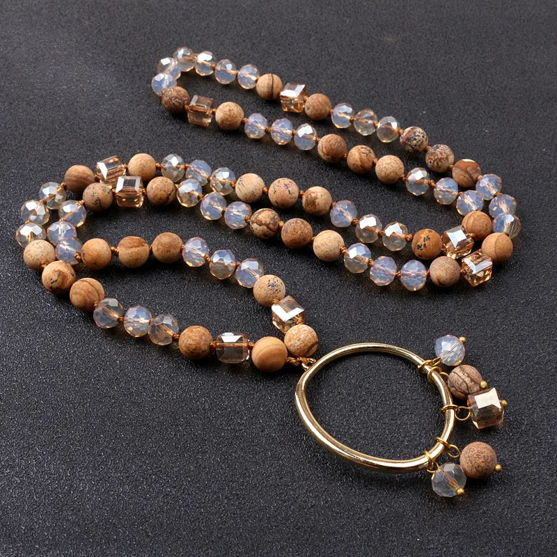 

Fashion Bohemia Jewelry Natural Stones With Crystal Bead Women Necklace Gift Dropship