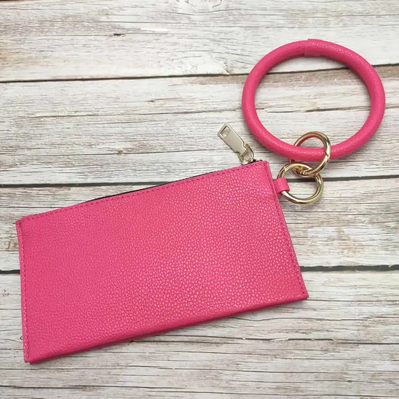 hot pink Круглый браслет из искусственной кожи, кошелек, клатч для телефона, браслет, брелки браслеты для женщин, девушек, украшения в подарок на год - Окраска металла: hot pink