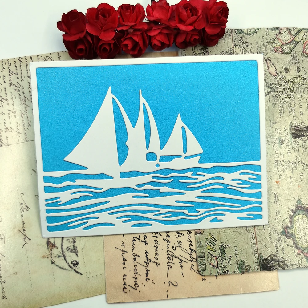 

Sailboat Metal Cutting Dies Scrapbooking Embossing Folders For Card Making Craft Clear Stamps and Slimline Die Cut Mold