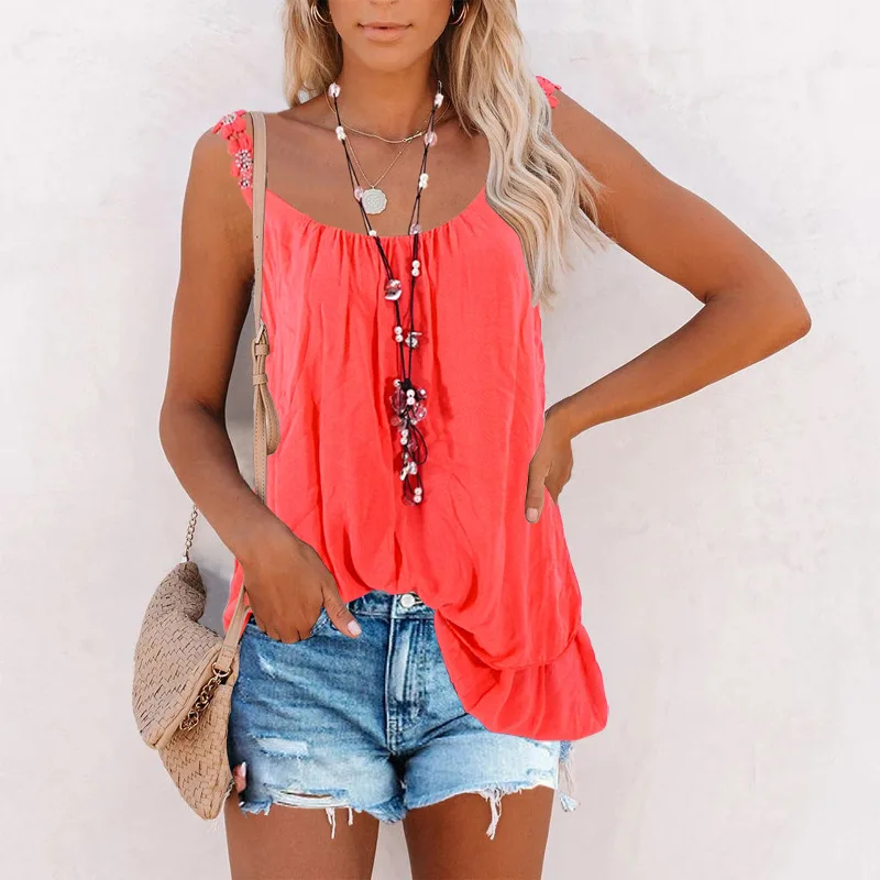 Women Summer Casual Beach Boho Loose Big Large Lace Strap Camis Plus Sizes Sleeveless Cotton Tank Tops Tees Female Ladies Shirt | Женская