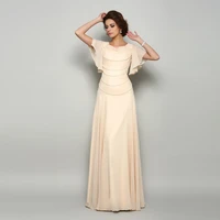 2021 new arrival unique nude full length mother of the bride dresses short sleeve chiffon wedding guest dresses affordable