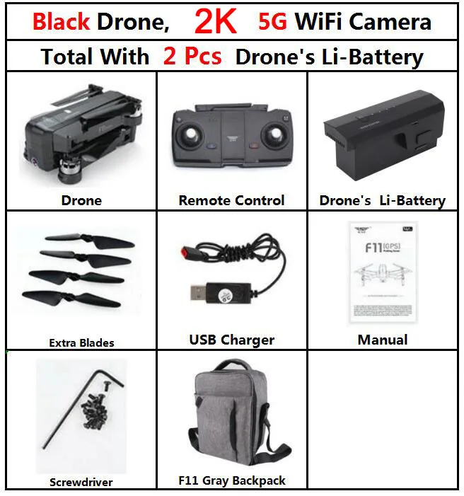 F11Pro 2K 2b Gray SJRC F11 PRO бесщеточный gps RC складной Дрон Квадрокоптер вертолет с Wi-Fi FPV 1080 P/2 K HD камера 25 минут время полета - Цвет: F11Pro 2K 2b Gray