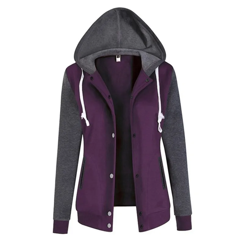 

Casual Stitching Long Sleeve Coat Women Hoody Jacket and Coat Hooded Single Breasted Jacket Outerwear Bigsweety Spring Autumn