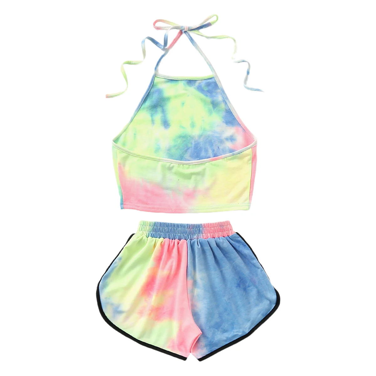 

Summer Two Piece Set Women Tie Dye Print Sleeveless Crop Top+Hot Pants Women's Clothing Two Pieces Clothes Set Streetwear