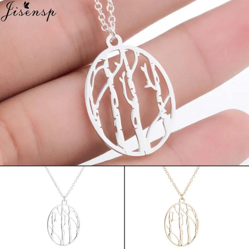 

Jisensp Stainless Steel Birch Tree Necklace Choker for Women Men Bohemian Style Outdoor Gift Natural Oval Pendant Jewelry