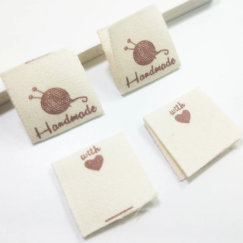 CottonPrintedMarkLabelCustomizeWashLabelSatinFabricGarmentCareLabelDIYBeigeHandMadeYarnBallSpotCottonLabel100PCS/Сумка | Дом и сад