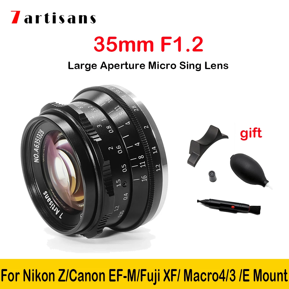 

Объектив 7artisans 35 мм F1.2 Prime, ручная камера APS-C, беззеркальный, с фиксированным фокусом, для Sony E/Nikon Z/Fuji XF/E Mout/макро 4/3