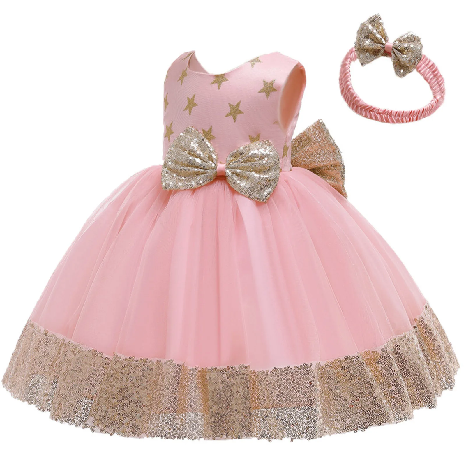 Sequins Bowknot Princess Dress For Baby Girl Flower Elegant Girls Dresses Winter Party Christmas Car
