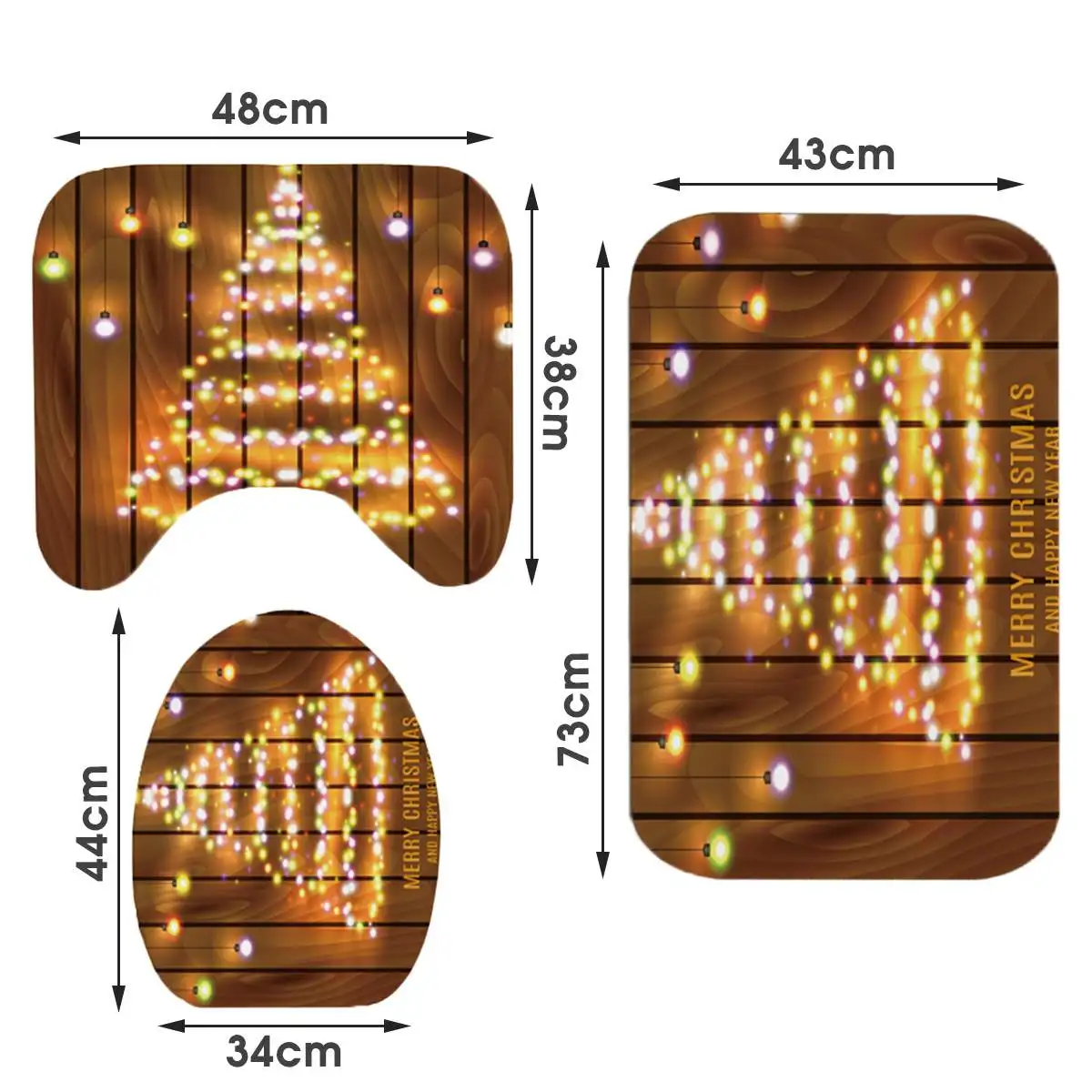 

1/3/4PCS Bathroom Shower Curtain Set Wooden Strip Christmas Tree Bathroom Shower Curtain Non-slip Mats Toilet Cover Set