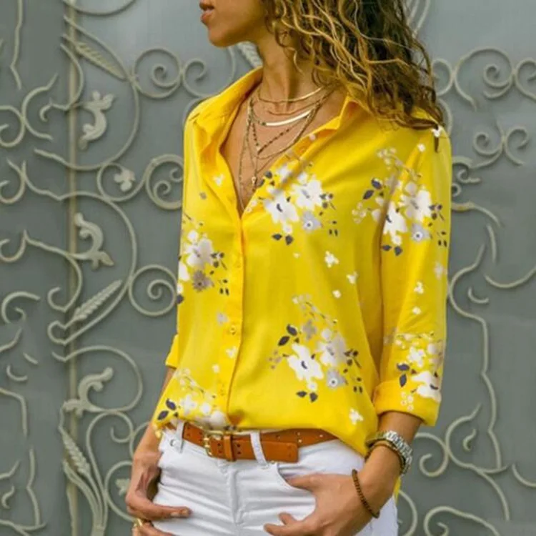 

Long Sleeve Women Blouses 2021 Plus Size Turn-down Collar Blouse Shirt Casual Loose Tops Elegant Work Wear Chiffon Shirts