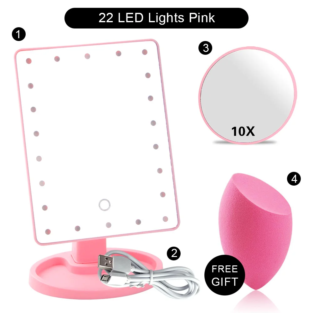 PK 22 Light Set B Зеркало для макияжа 22 светодиодный светильник косметическое туалетное зеркало с сенсорным экраном гибкое увеличительное 1X/2X/3X/10X USB или батарея - Цвет: PK 22 Light Set B