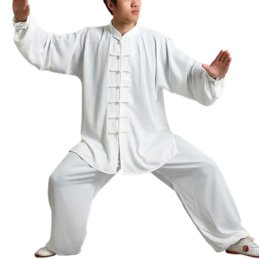 2Pcs/Set Pants Button Placket Unisex Shirt Tops Elastic Waist Kung Fu Suit Practice Clothes | Тематическая одежда и