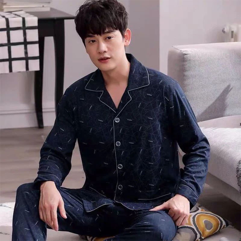 

Men's Pajama Sets spring summer Man Pajamas Set Simple Sleepwear long Sleeve Cotton Pajamas For Men Top Pant Leisure Outwear