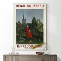 henri rousseau exhibition museum canvas painting prints art retro poster portrait of woman in landscape wall picture home decor