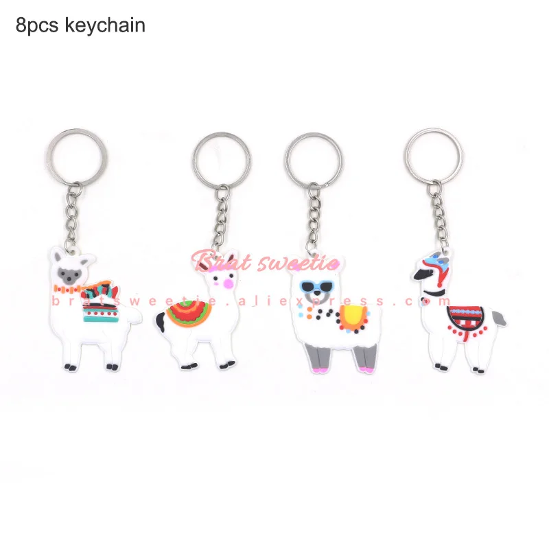 8pcs llama keychain Лама вечерние ламы Альпака бумажные тарелки салфетки для стаканчиков одноразовая соломка принадлежности животные День рождения украшения Дети - Цвет: 8pcs llama keychain