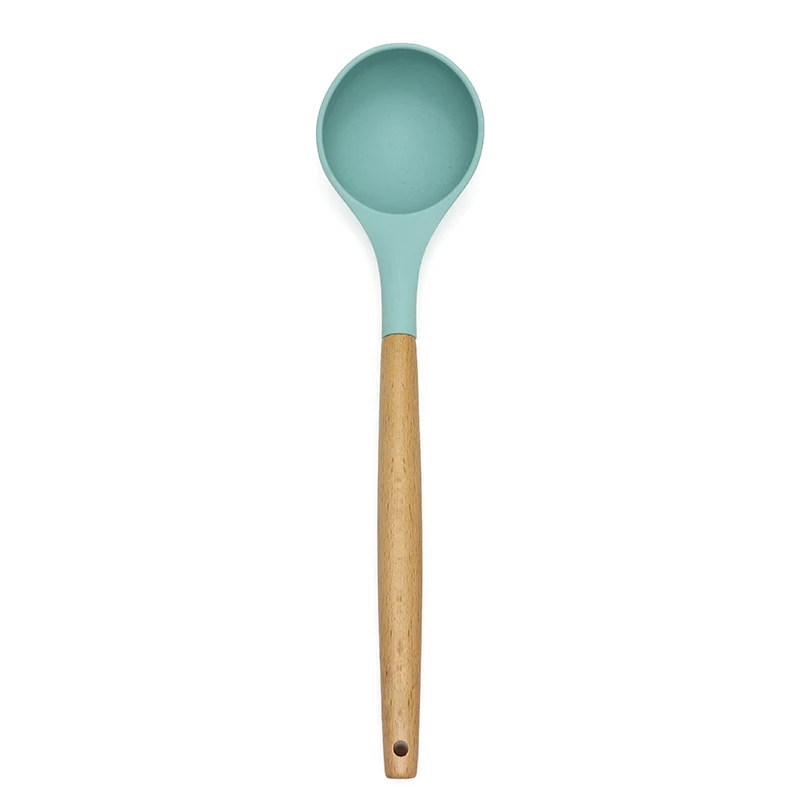 Soup Ladle-Blue 9 видов стилей в розницу силиконовые кухонные инструменты силиконовая деревянная ручка ложка лопатка Черпак антипригарная кухонная посуда кухонные приспособления для выпечки - Цвет: Soup Ladle-Blue