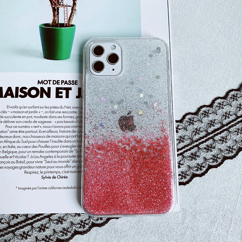 Мягкий Прозрачный Силиконовый ТПУ чехол градиентного цвета с блестящими